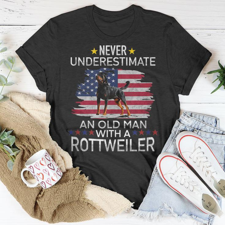 Funny Never Underestimate An Old Man With A Rottweiler Unisex T-Shirt Funny Gifts