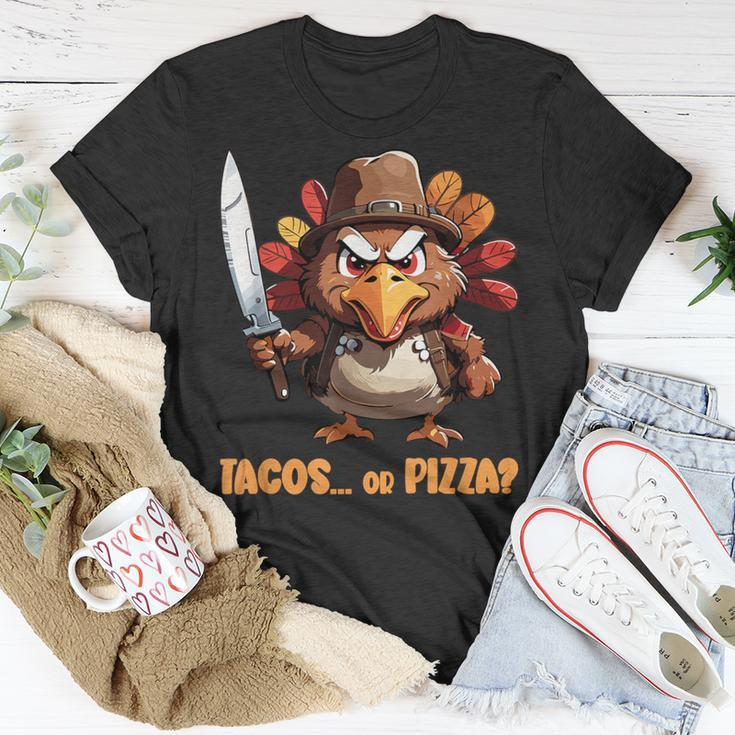 Thanksgiving Turkey Asking Eat Tacos Or Pizza Cool T-Shirt Funny Gifts
