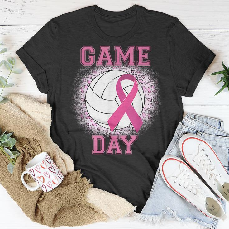 Game Day Pink Ribbon Volleyball Tackle Breast Cancer Warrior T-Shirt Unique Gifts