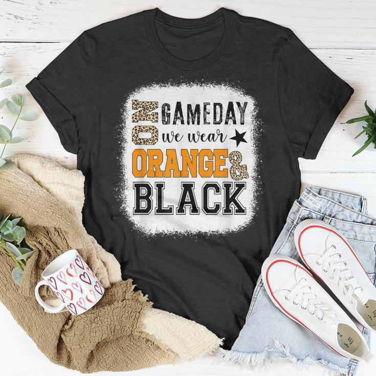 On Gameday Football We Wear Orange And Black Leopard Print T-Shirt Unique Gifts