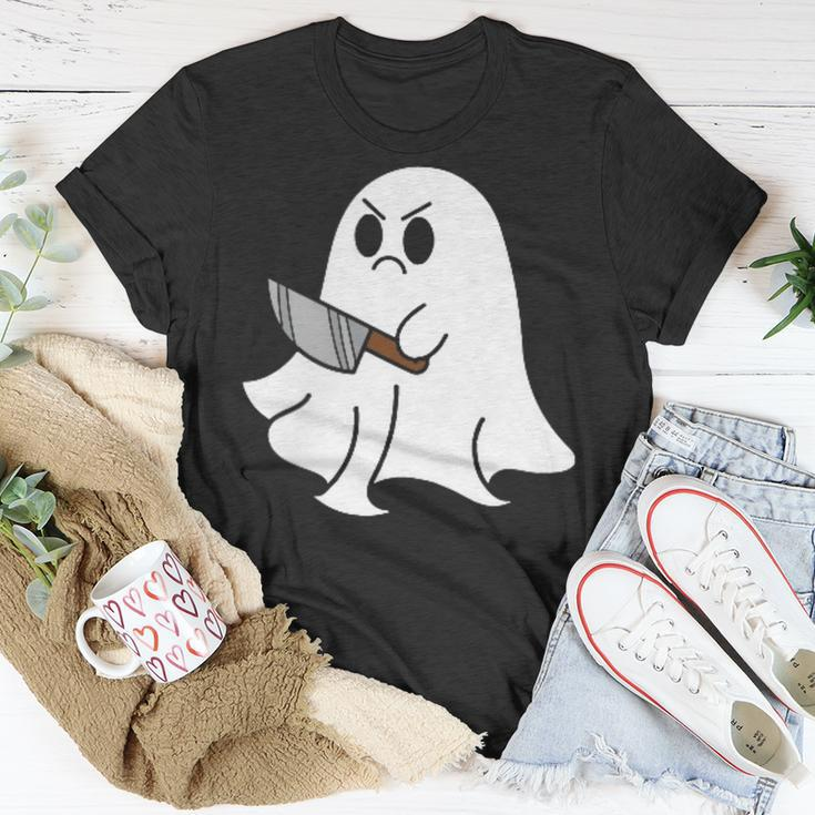 Ghost Holding Knife Halloween Costume Ghoul Spirit T-Shirt Unique Gifts
