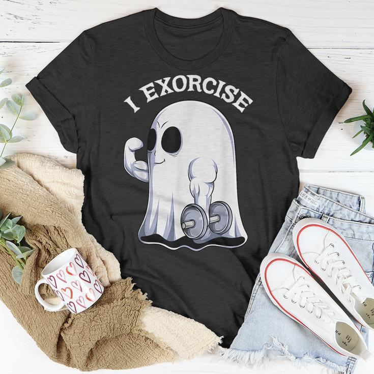 Ghost I Exorcise Funny Gym Exercise Workout Spooky Halloween Unisex T-Shirt Unique Gifts