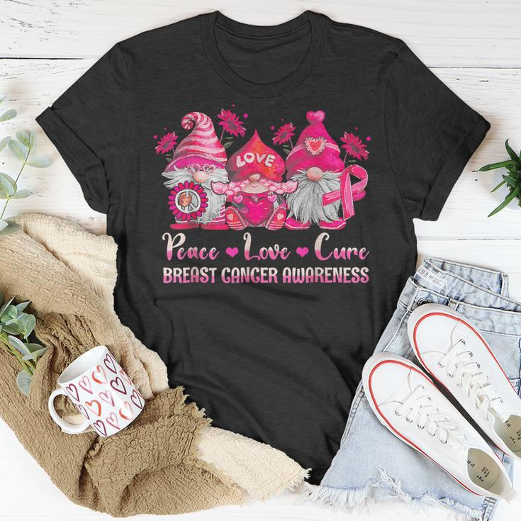 Gnome Peace Love Cure Pink Ribbon Breast Cancer Awareness T-Shirt Funny Gifts