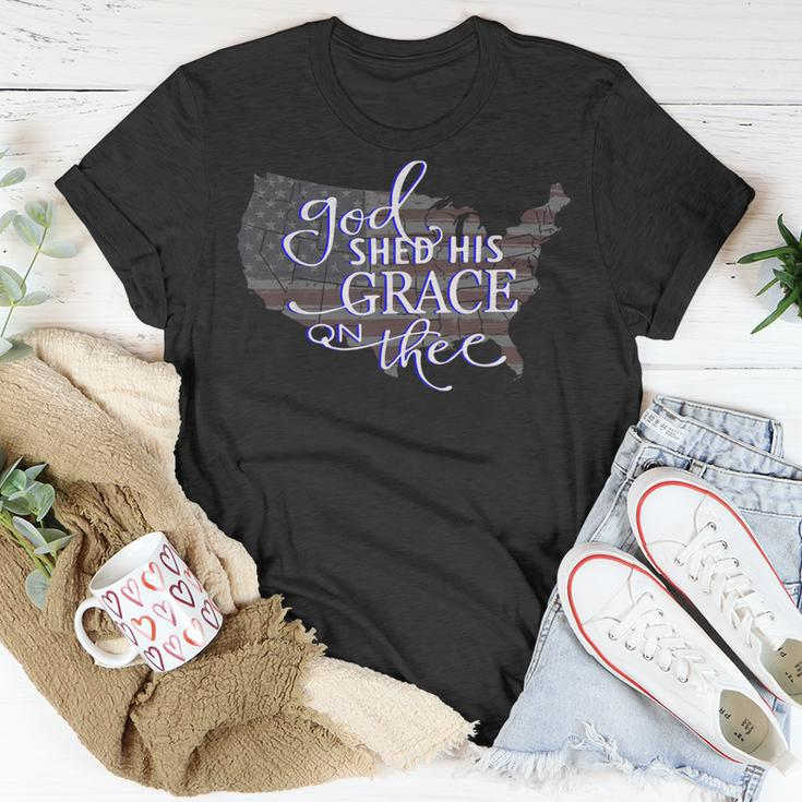 God Shed His Grace On Thee Distressed Usa Map And Flag Unisex T-Shirt Unique Gifts