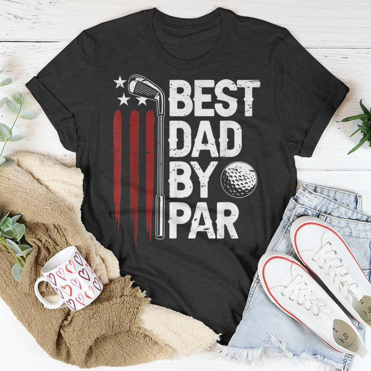 Golf Best Dad By Par Daddy Golfer American Flag Fathers Day Unisex T-Shirt Unique Gifts