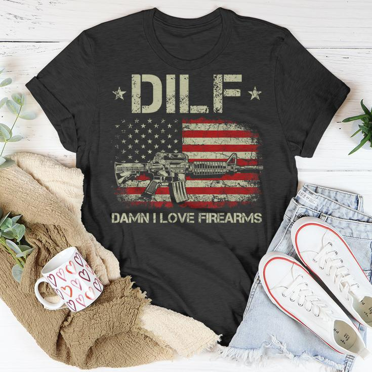 Gun American Flag Dilf - Damn I Love Firearms Unisex T-Shirt Unique Gifts