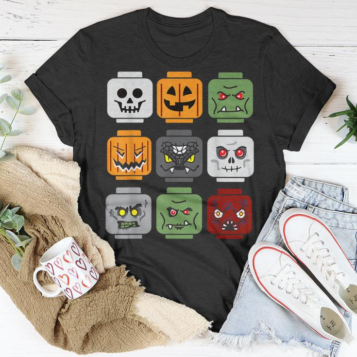 Halloween Building Brick Head Pumpkin Ghost Zombie Friends T-Shirt Funny Gifts