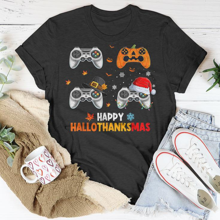Happy Hallothanksmas Video Game Halloween Thanksgiving Xmas T-Shirt Unique Gifts