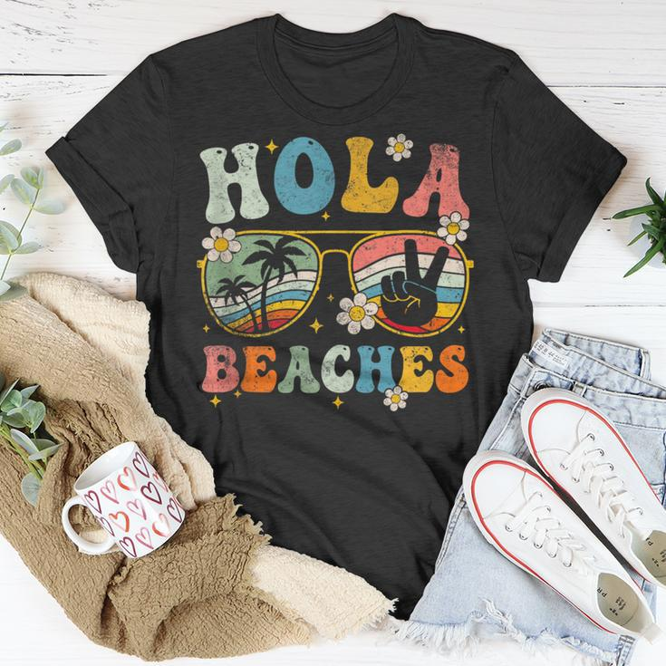 Hola Beaches Groovy Retro Funny Beach Vacation Summer Vacation Funny Gifts Unisex T-Shirt Unique Gifts