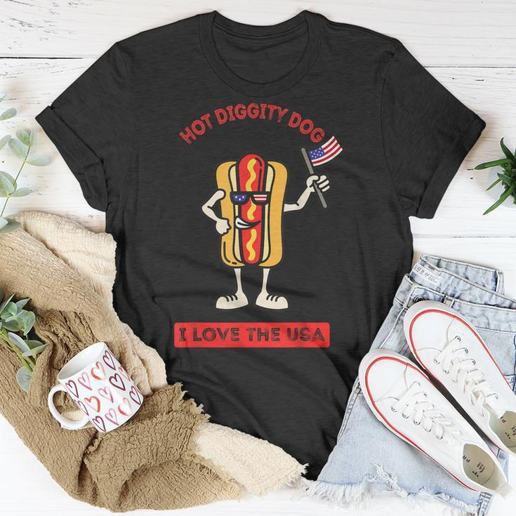 Hot Diggity Dog July 4Th Patriotic Bbq Picnic Cookout Funny Unisex T-Shirt Unique Gifts