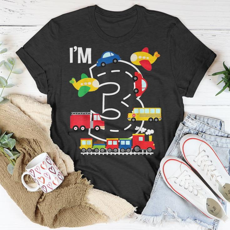 Im 3 Birthday Boy 3Rd Bday Train Car Fire Truck Airplane Unisex T-Shirt Unique Gifts