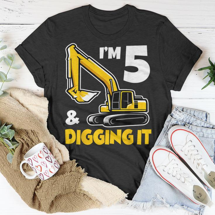 I'm 5 Year Old Excavator Construction 5Th Birthday Boy T-Shirt Funny Gifts