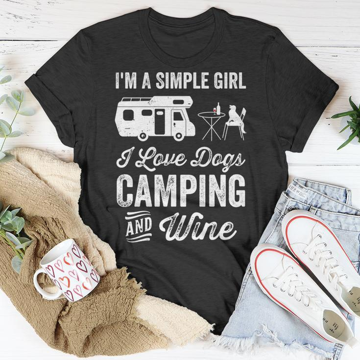 Im A Simple Girl Love Dogs Camping And Wine Camper Gifts Unisex T-Shirt Unique Gifts