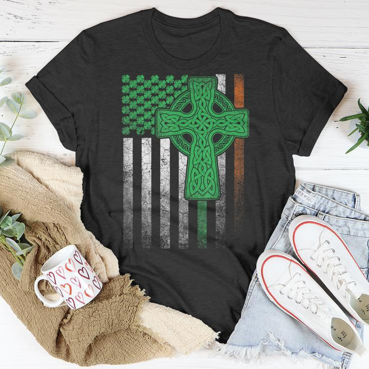 Irish American Flag Ireland Flag St Patricks Day Cross T-Shirt Funny Gifts