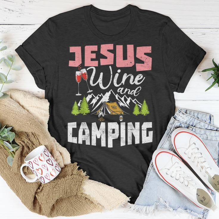 Jesus Wine And Camping For Women Mom Girl Unisex T-Shirt Unique Gifts