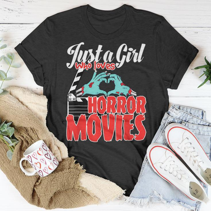 Just A Girl Who Loves Horror Movies And Chill A Scream Queen Movies T-Shirt Unique Gifts