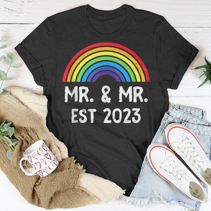 Just Married Engaged Lgbt Gay Wedding Mr And Mr Est 2023 Unisex T-Shirt Unique Gifts