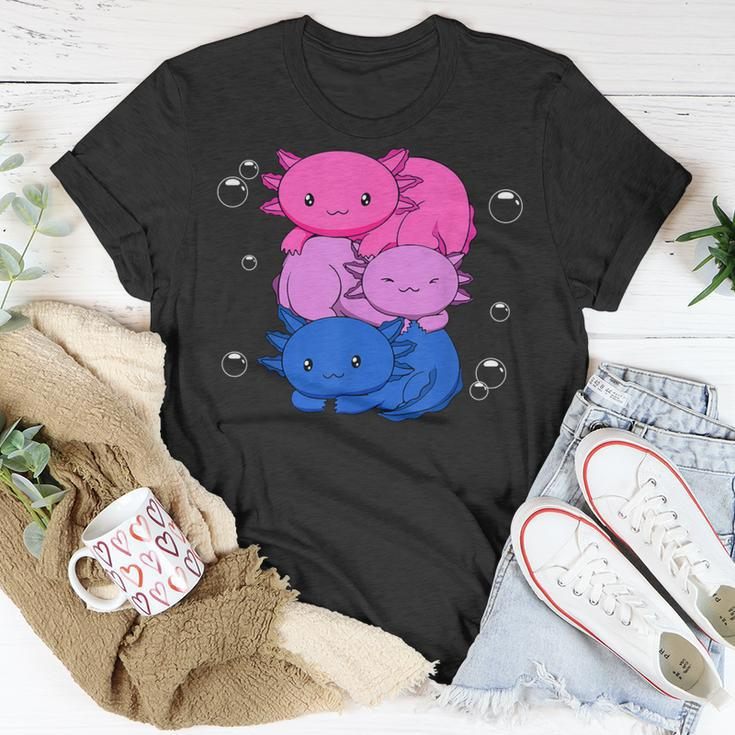 Kawaii Axolotl Pile Bisexual Pride Flag Bi Lgbtq T-Shirt Unique Gifts