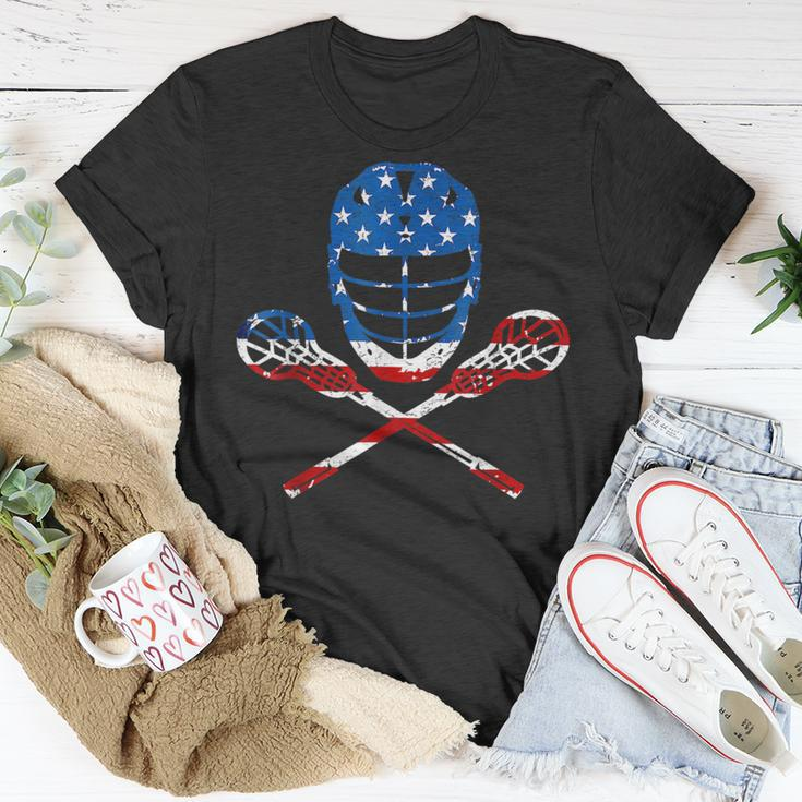 Lacrosse American Flag Lax Helmet Sticks 4Th Of July S Unisex T-Shirt Unique Gifts