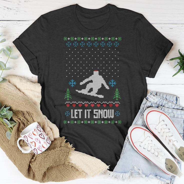 Let It Snow Ugly Christmas Apparel Snowboard T-Shirt Unique Gifts