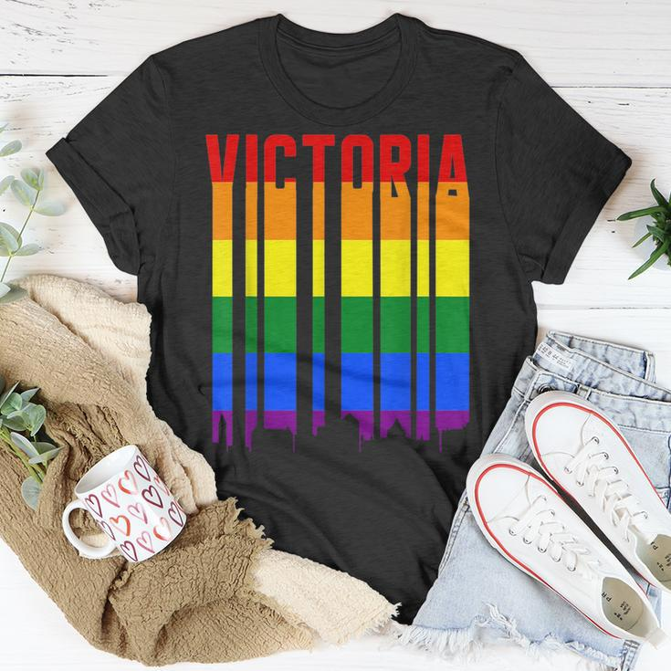 Lgbtq Vintage Pride Skyline Of Victoria Canada Victoria Unisex T-Shirt Unique Gifts