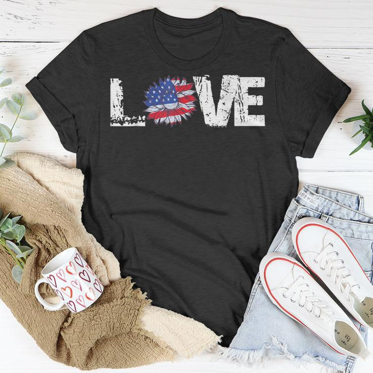 Love American Flag Sunflower 4Th Of July Patriotic Usa Day Unisex T-Shirt Unique Gifts