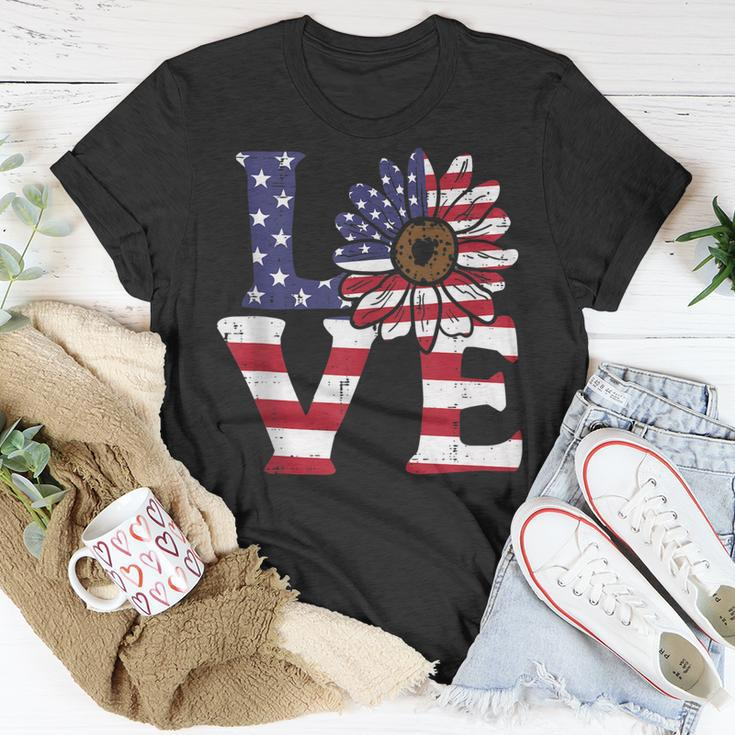 Love Sunflower American Flag Patriot 4Th Of July Women Girls Unisex T-Shirt Unique Gifts