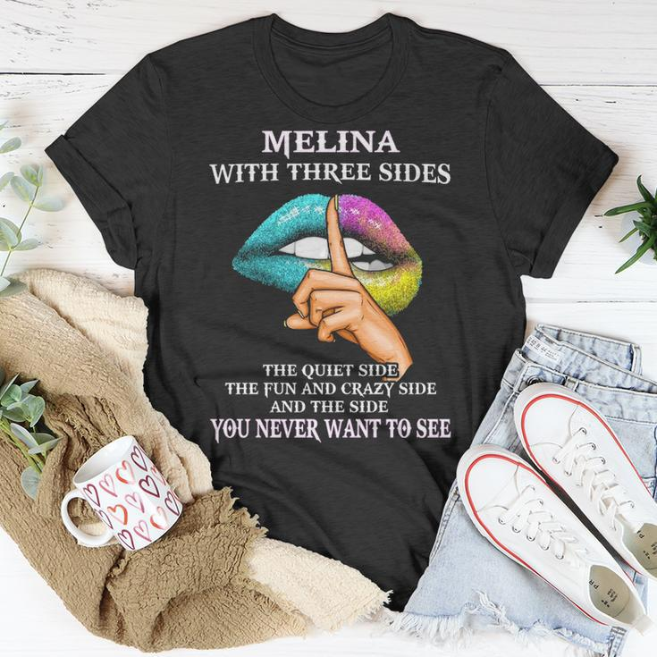 Melina Name Gift Melina With Three Sides Unisex T-Shirt Funny Gifts