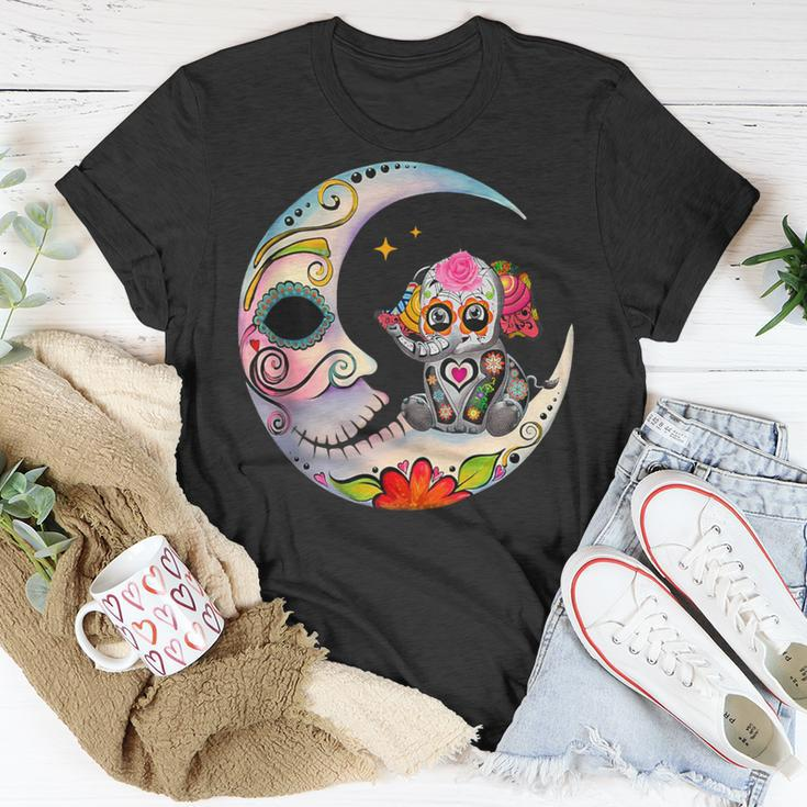 Mexican Sugar Skull Elephant Moon Dia De Muertos Halloween T-Shirt Unique Gifts