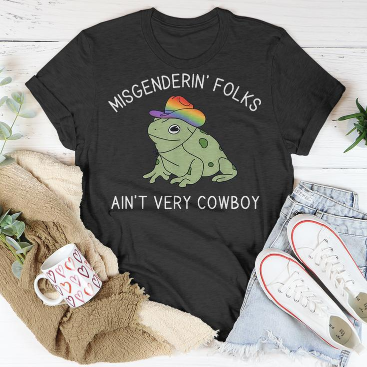 Misgenderin Folks Aint Very Cowboy Retro Frog Lgbtq Pride Unisex T-Shirt Unique Gifts