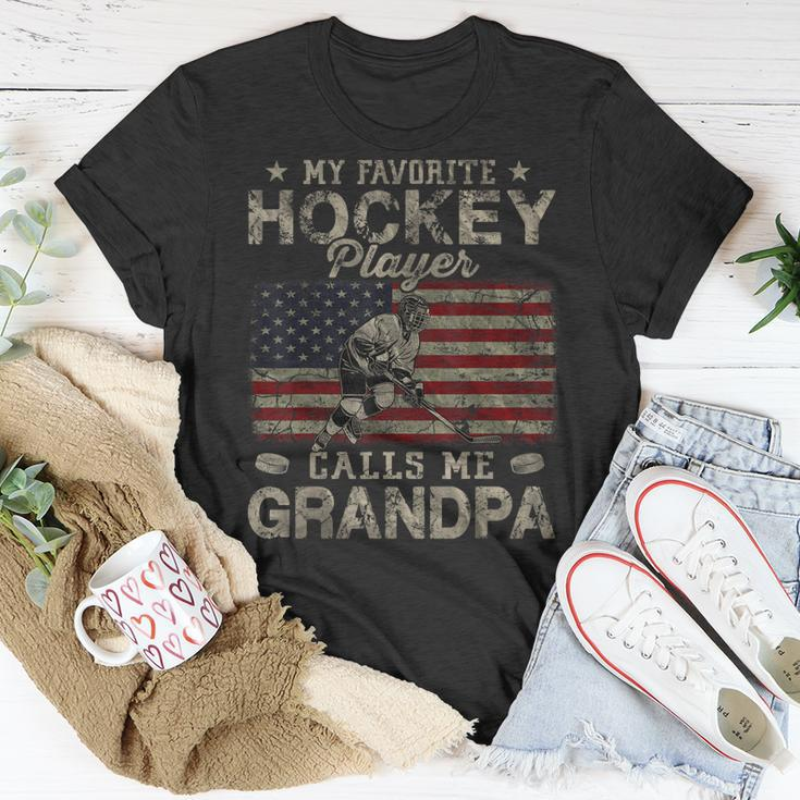My Favorite Hockey Player Calls Me Grandpa Fathers Day Unisex T-Shirt Unique Gifts