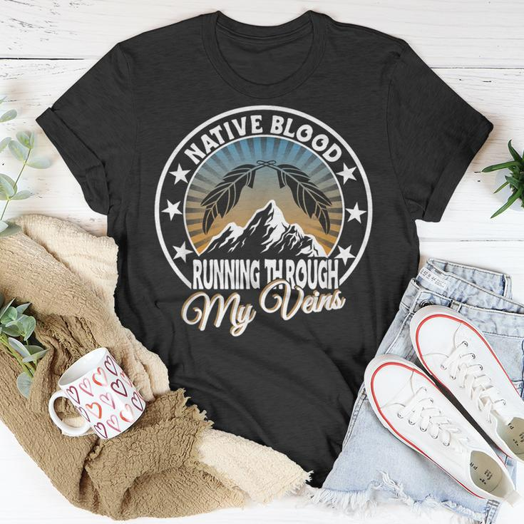 Native Blood Running Through My Veins For Native American T-Shirt Funny Gifts