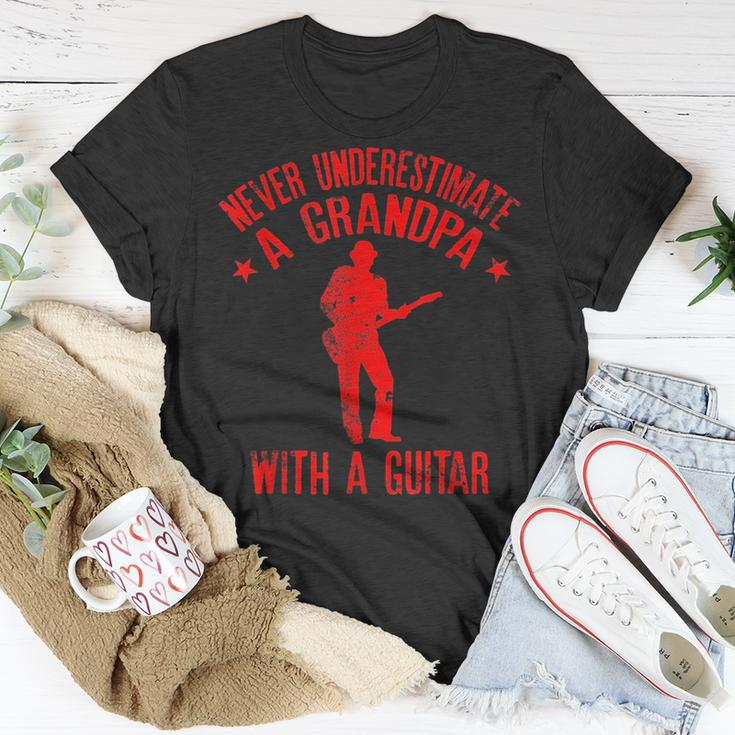 Never Underestimate A Grandpa With A Guitar Funny Gift Gift For Mens Unisex T-Shirt Funny Gifts