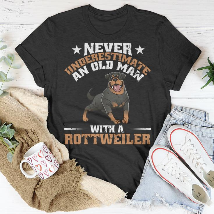 Never Underestimate An Old Man With A Rottweiler Dog Dad Unisex T-Shirt Funny Gifts