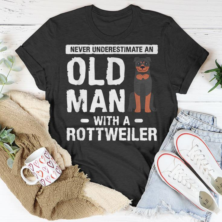 Never Underestimate An Old Man With A Rottweiler Dog Lover Unisex T-Shirt Funny Gifts