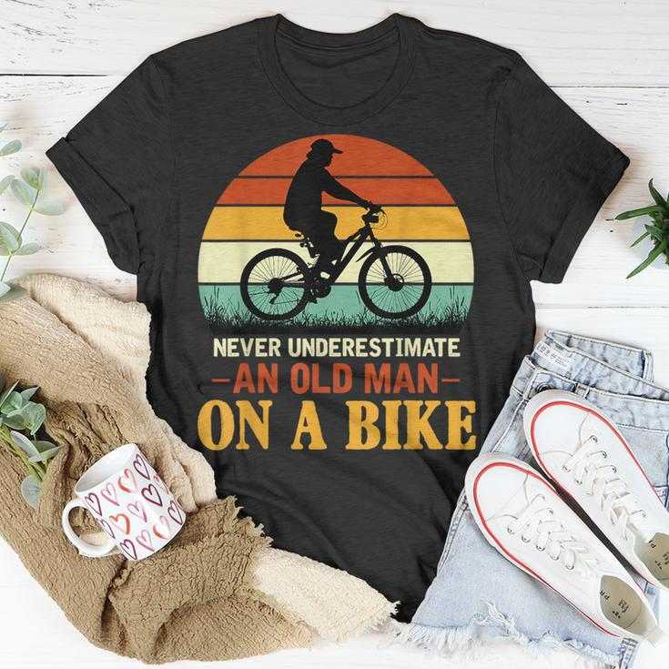 Never Underestimate Funny Quote An Old Man On A Bicycle Retr Unisex T-Shirt Funny Gifts