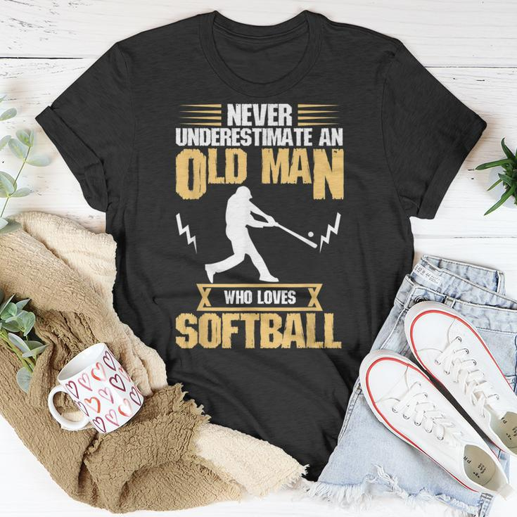 Never Underestimate Old Man Who Love Softball Unisex T-Shirt Funny Gifts