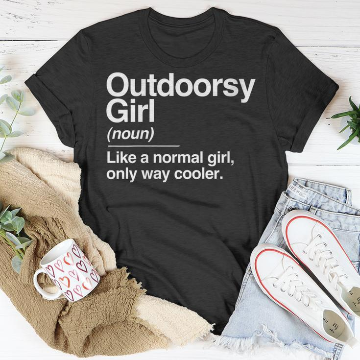 Outdoorsy Girl Definition Nature Hiking Camping Outdoor Gift Gift For Womens Unisex T-Shirt Unique Gifts
