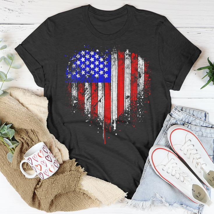Patriotic American Flag Heart 4Th Of July Vintage Usa Flag Unisex T-Shirt Unique Gifts