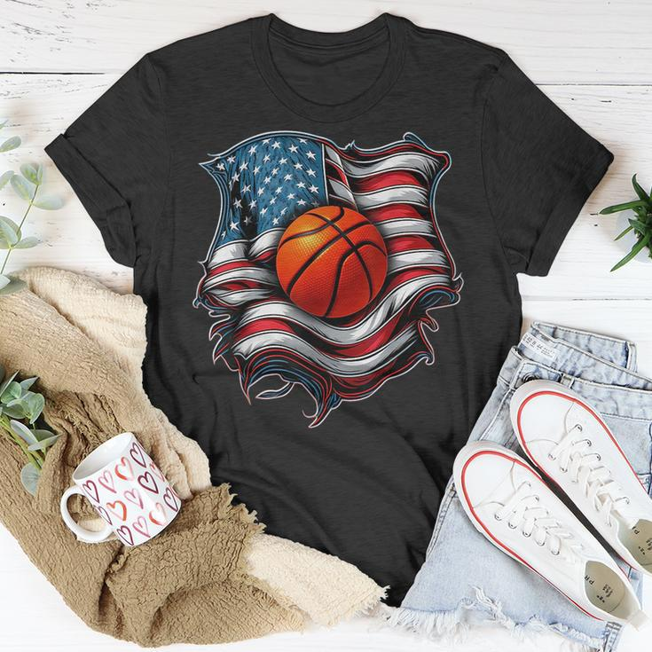 Patriotic Basketball 4Th Of July Men Usa American Flag Boys Unisex T-Shirt Unique Gifts