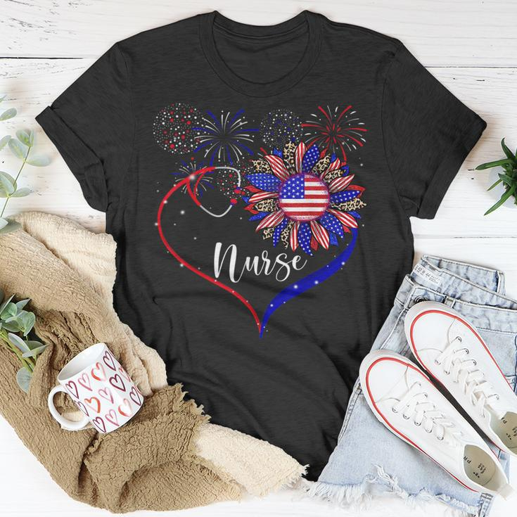 Patriotic Nurse 4Th Of July American Flag Sunflower Love Unisex T-Shirt Unique Gifts