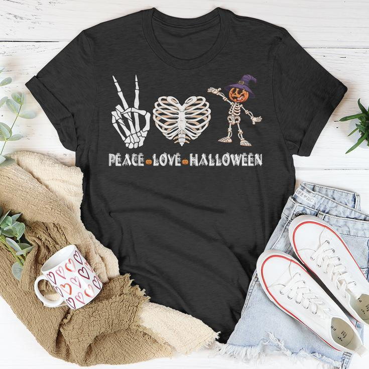 Peace Love Halloween Scary Pumpkin Happy Halloween Skeleton T-Shirt Funny Gifts