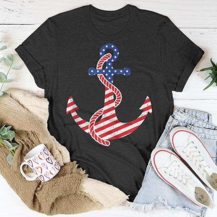 Proud American Flag Anchor Nautical Vintage 4Th Of July Anchor Funny Gifts Unisex T-Shirt Unique Gifts