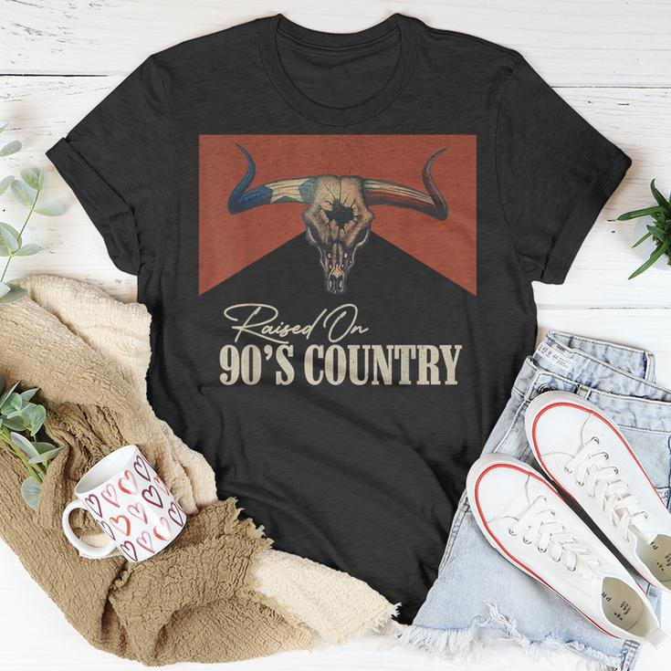 Raised On 90'S Country Music Vintage Bull Skull Western Life T-Shirt Unique Gifts