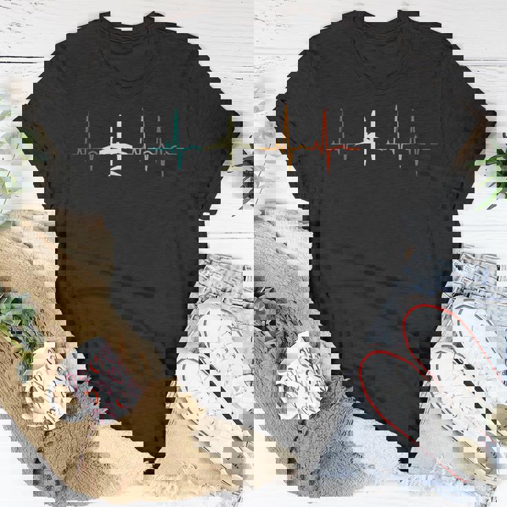 Retro Airplane Heartbeat Pilot Flying Cool Aviator Unisex T-Shirt Funny Gifts