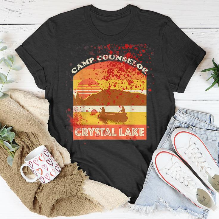 Retro Camp Counselor Crystal Lake With Blood Stains Counselor T-Shirt Unique Gifts