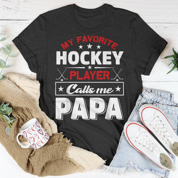 Retro My Favorite Hockey Player Calls Me Papa Fathers Day Unisex T-Shirt Unique Gifts