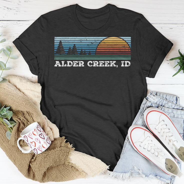 Retro Sunset Stripes Alder Creek Idaho T-Shirt Unique Gifts