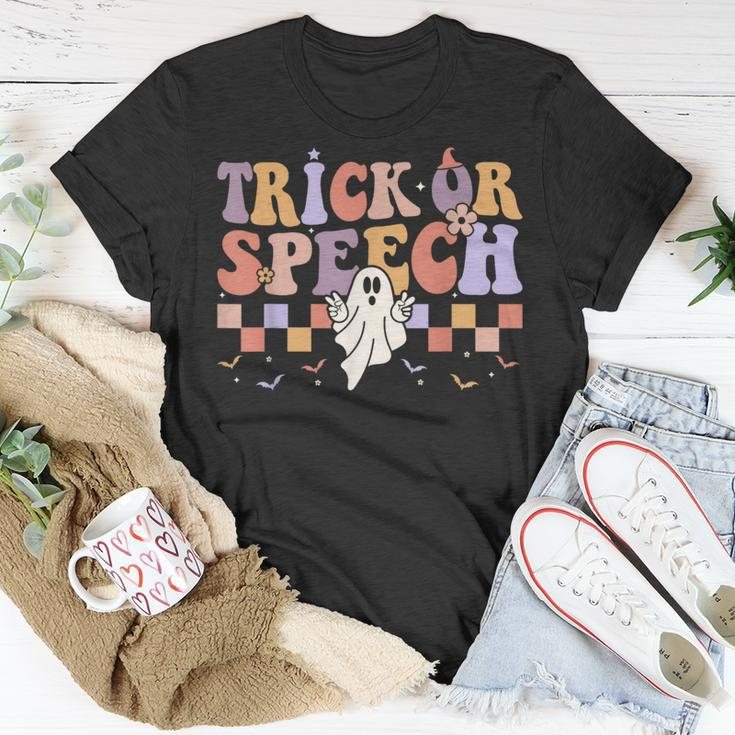 Retro Trick Or Speech Halloween Speech Therapy Slp Halloween T-Shirt Unique Gifts