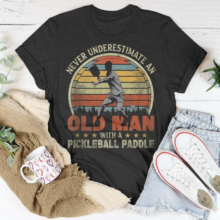 Retro Never Underestimate Old Man With Pickleball Paddle T-Shirt Funny Gifts